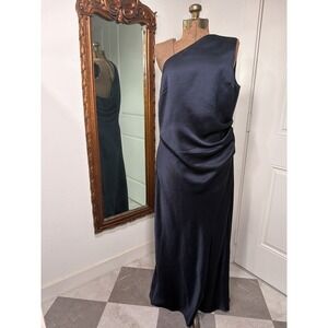 Bec + Bridge Navy Blue Satin One Shoulder Cowl Back Maxi Dress Size 14